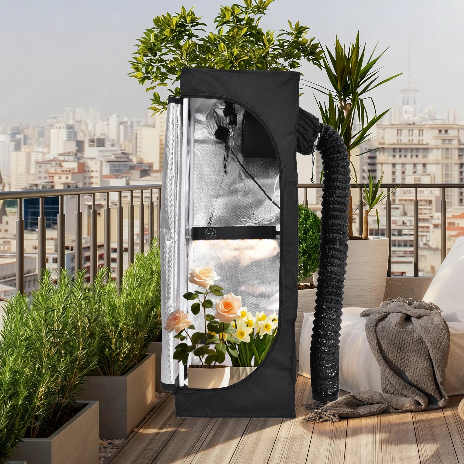 Growzelt Komplettset mit LED Vollspektrum Lampe, Lüfter & Aktivkohlefilter