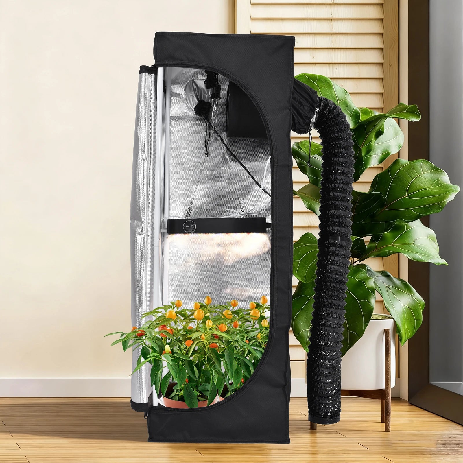 Growzelt Komplettset mit LED Vollspektrum Lampe, Lüfter & Aktivkohlefilter