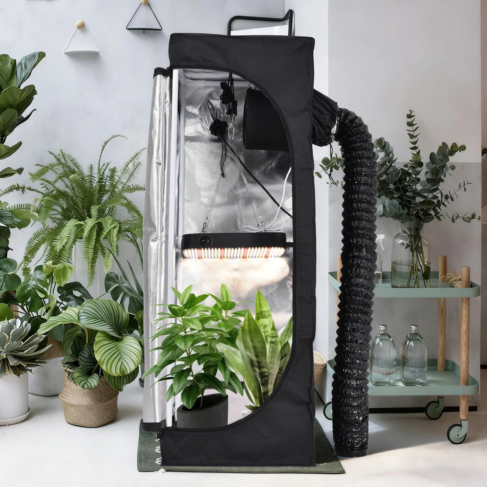 Growzelt Komplettset mit LED Vollspektrum Lampe, Lüfter & Aktivkohlefilter